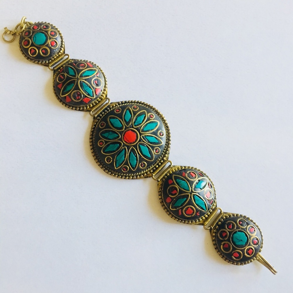Boho Tribal Turquoise Chips Vintage Bracelet